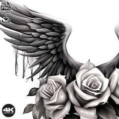 Alternative angle of Roses Wings Tattoo Art - High-Res PNGSVG for Skin-Safe Stencils
