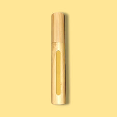 Bamboo tube with light brown wood grain and yellow center panel, vertical design