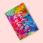 Eyeshadow palette with colorful watercolor pattern, Prolux brand text, and Live in Color title