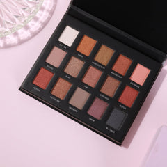 Matte eyeshadow palette with various colors in black case, Prolux brand visible