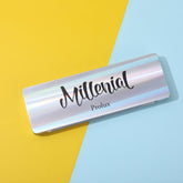 Eyeshadow palette with iridescent case, black text, and Prolux brand name displayed on a colorful background