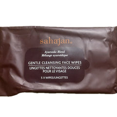 Face wipes brown foil packet with Sahajan brand name and product details label