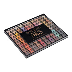 Eyeshadow palette with multiple colors, black frame, and Swiss Beauty Make Up Pro text