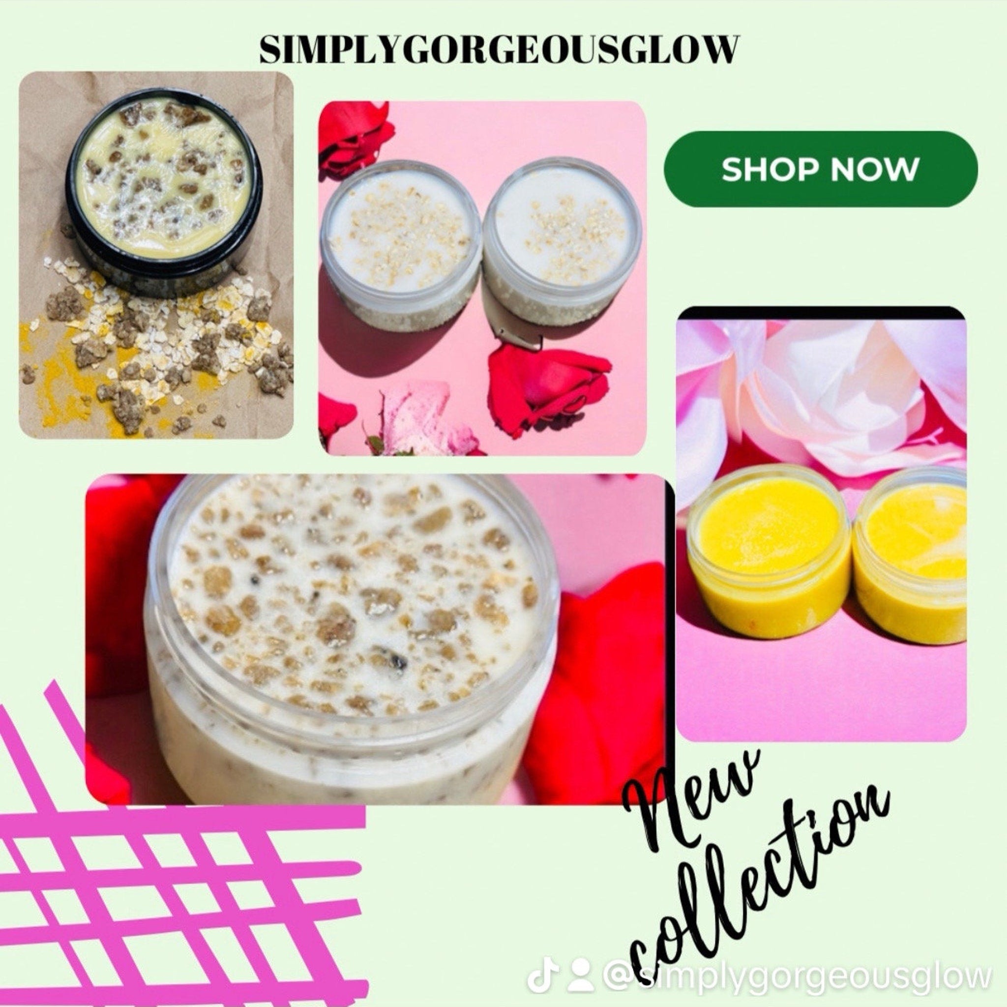 Facial Cleansers in jars, white and yellow, with Simplygorgeousglow branding