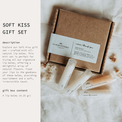 Lip balm gift set with brown cardboard box, white tubes, and La Marcotterie branding on a white surface