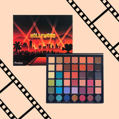Eyeshadow palette with Prolux branding, black case, and multiple colorful shades