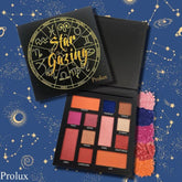 Eyeshadow palette with black case, colorful eyeshadow shades, and Prolux brand name
