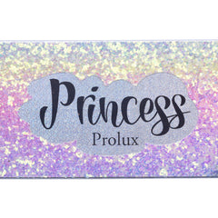 Glittery background with "Princess" text, silver cloud shape, and "Prolux" brand name visible.