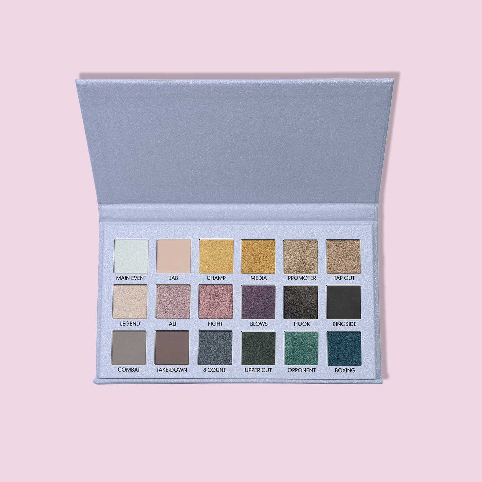 Eyeshadow palette with multiple colors, Prolux brand, in a rectangular case