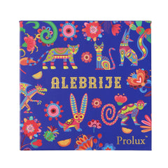 Blue Alebrije design featuring colorful animal illustrations, floral pattern, and Prolux brand text