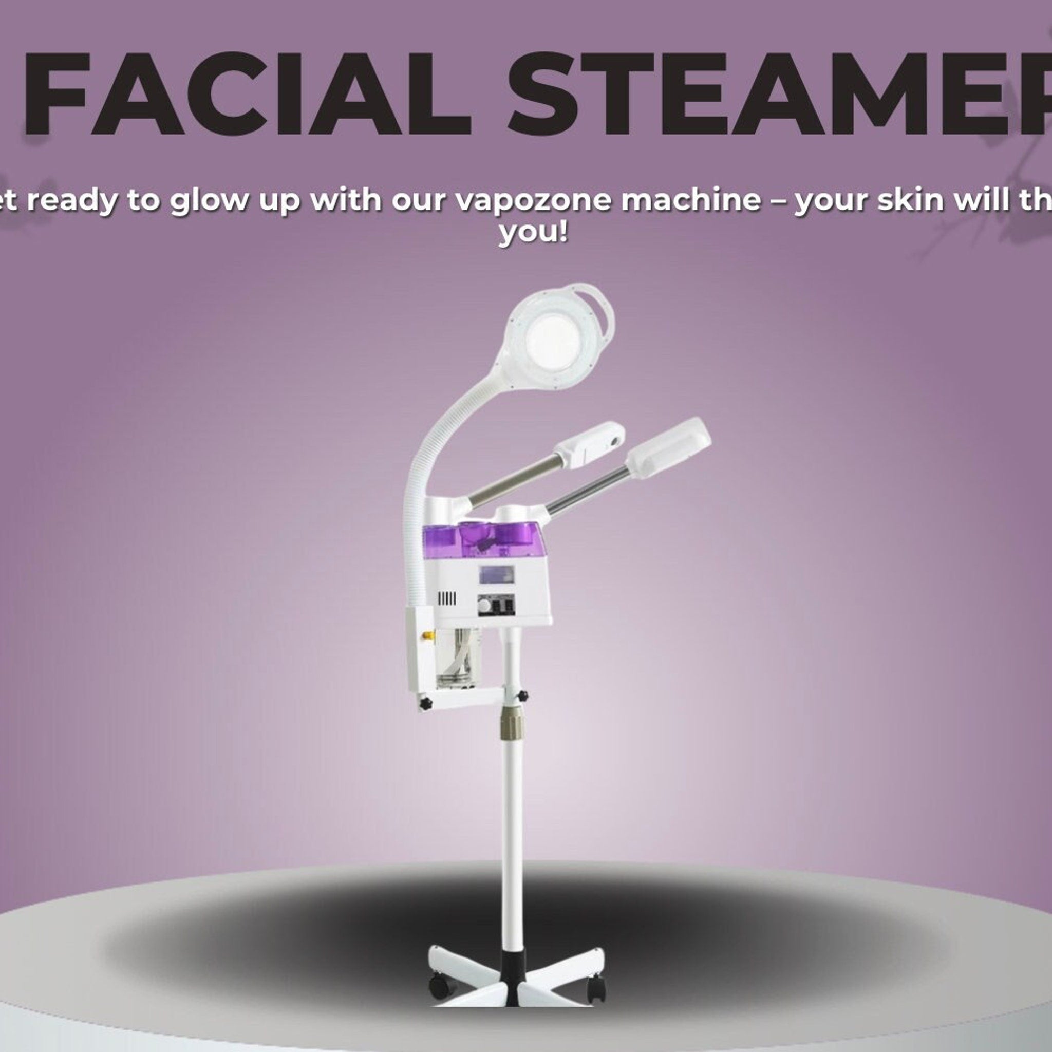 White and gold facial steamer with sleek design, emitting gentle mist for glowing skin care