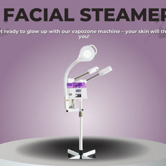 White and gold facial steamer with sleek design, emitting gentle mist for glowing skin care