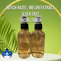 Facial toner bottles, amber glass with black caps, KKreations Skincare product display