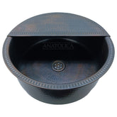 Pedicure bowl, aged copper finish, hammered pattern, Anatolica brand visible