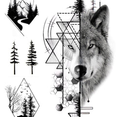 Usage example of Long-lasting wolf forest temporary tattoo set for men skin-safe animal designs