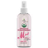 Facial toner mist bottle, clear plastic with white spray top, Coco Jojos Organic Strawberry label