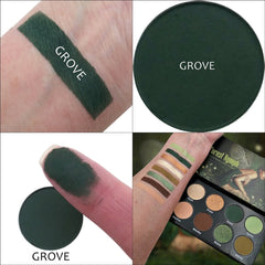 Close-up of matte taupe eyeshadow being applied to eyelid with a fluffy blending brush