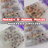 Lip gloss tubes with Disney Minnie & Mickey Mouse pattern, clear with white caps