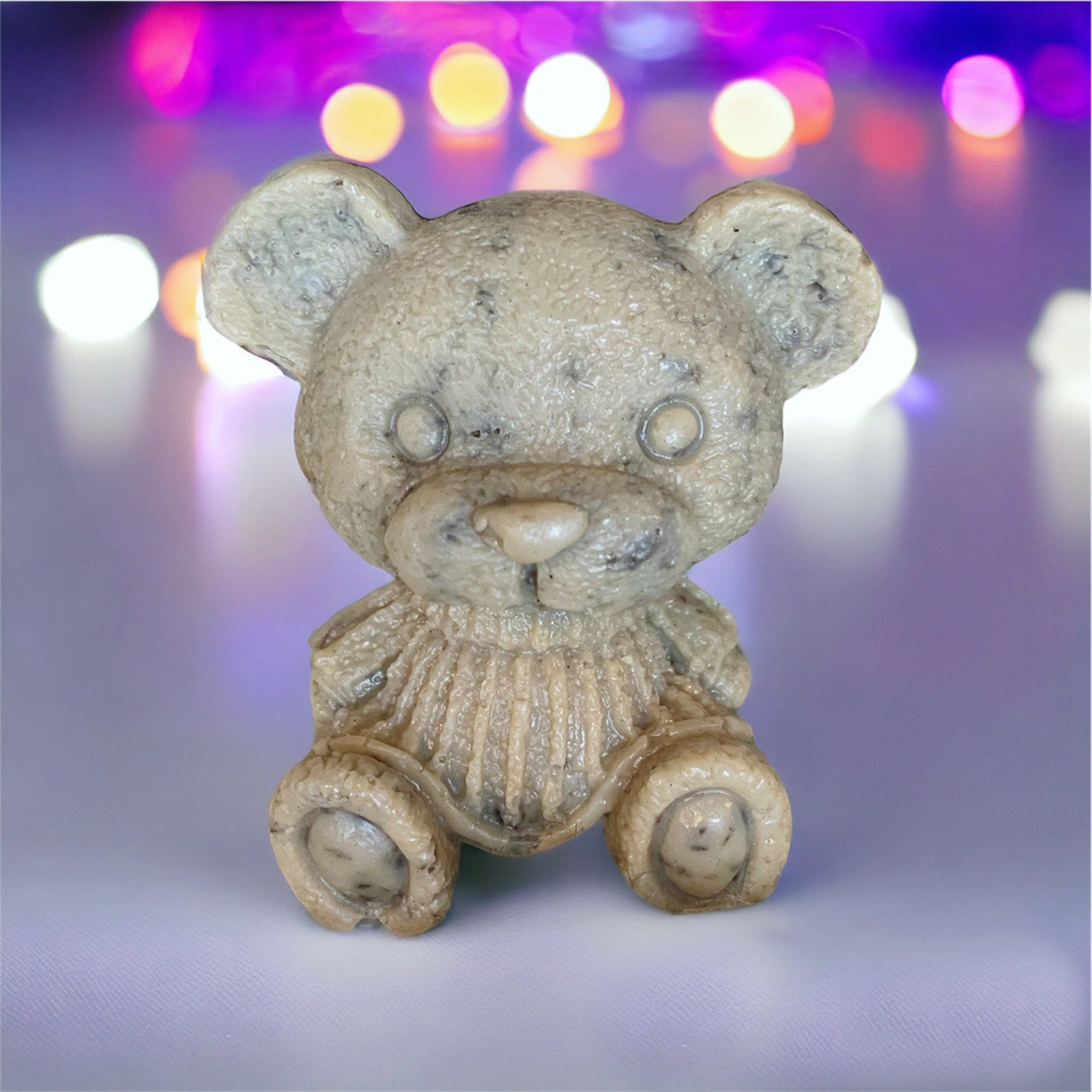 Acne Face Wash teddy bear shaped beige soap with textured surface and round eyes