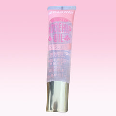 Lip gloss tube with pink and clear body, silver cap, and Broadway Vita Soft branding