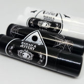 Lip balm tubes, black and white, with spiderweb and text design, for wedding favors