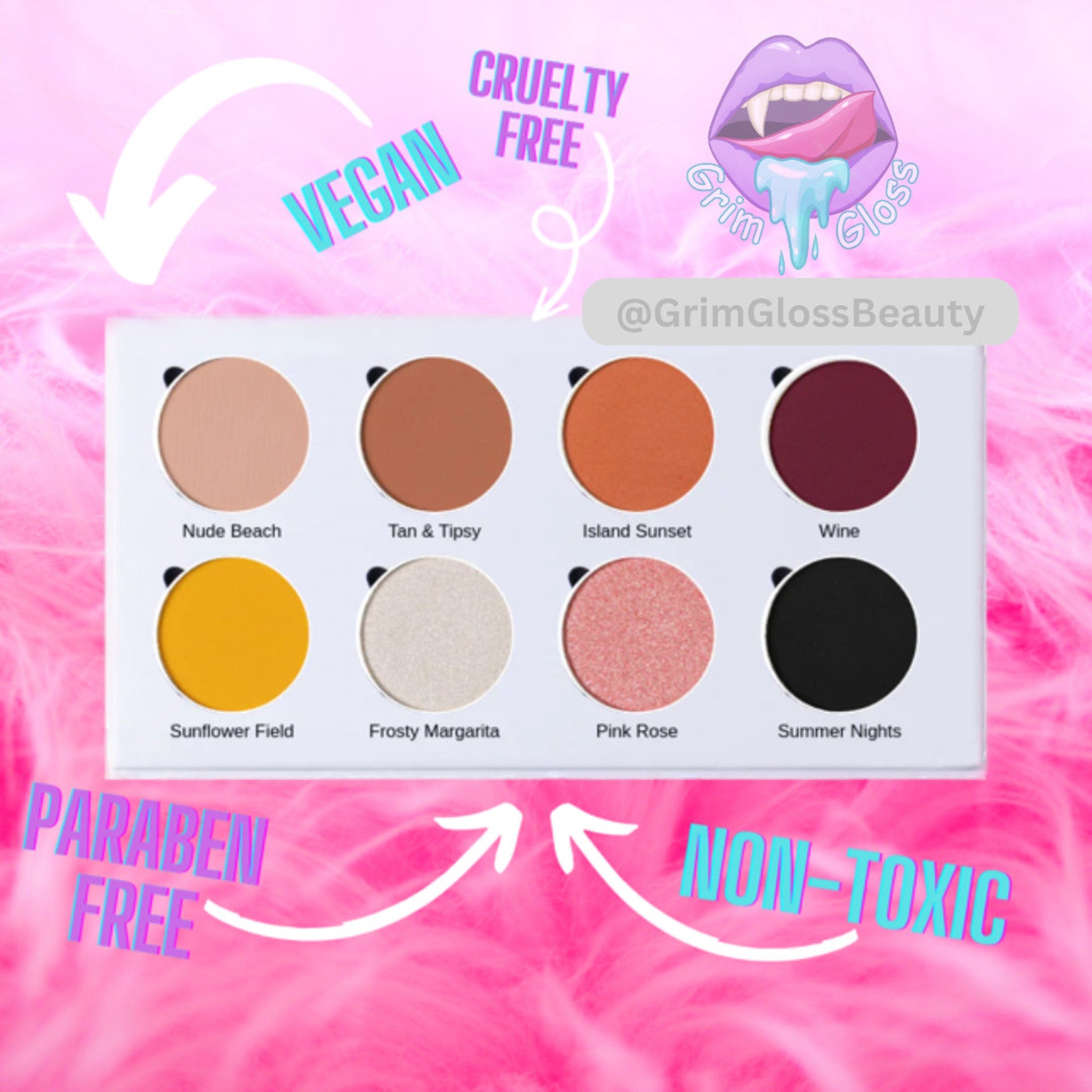 Sunshine eyeshadow palette with vibrant matte and shimmer shades in eco-friendly cardboard packaging