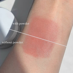 Blush swatch comparison, pink color, smooth texture, applied on skin
