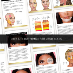 Side view of aesthetic injector training guide showing Botox syringe and dermal filler diagrams on glossy pages