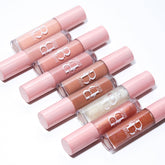 Lip gloss tubes in nude, pink, and glitter shades with Bolive Beaute branding on white background