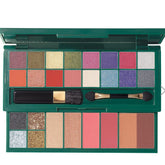 Eye shadow palette with green case, multi-color shimmer, and applicators