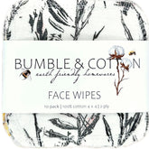 Face wipes, white cotton with black floral pattern, Bumble & Cotton branding visible