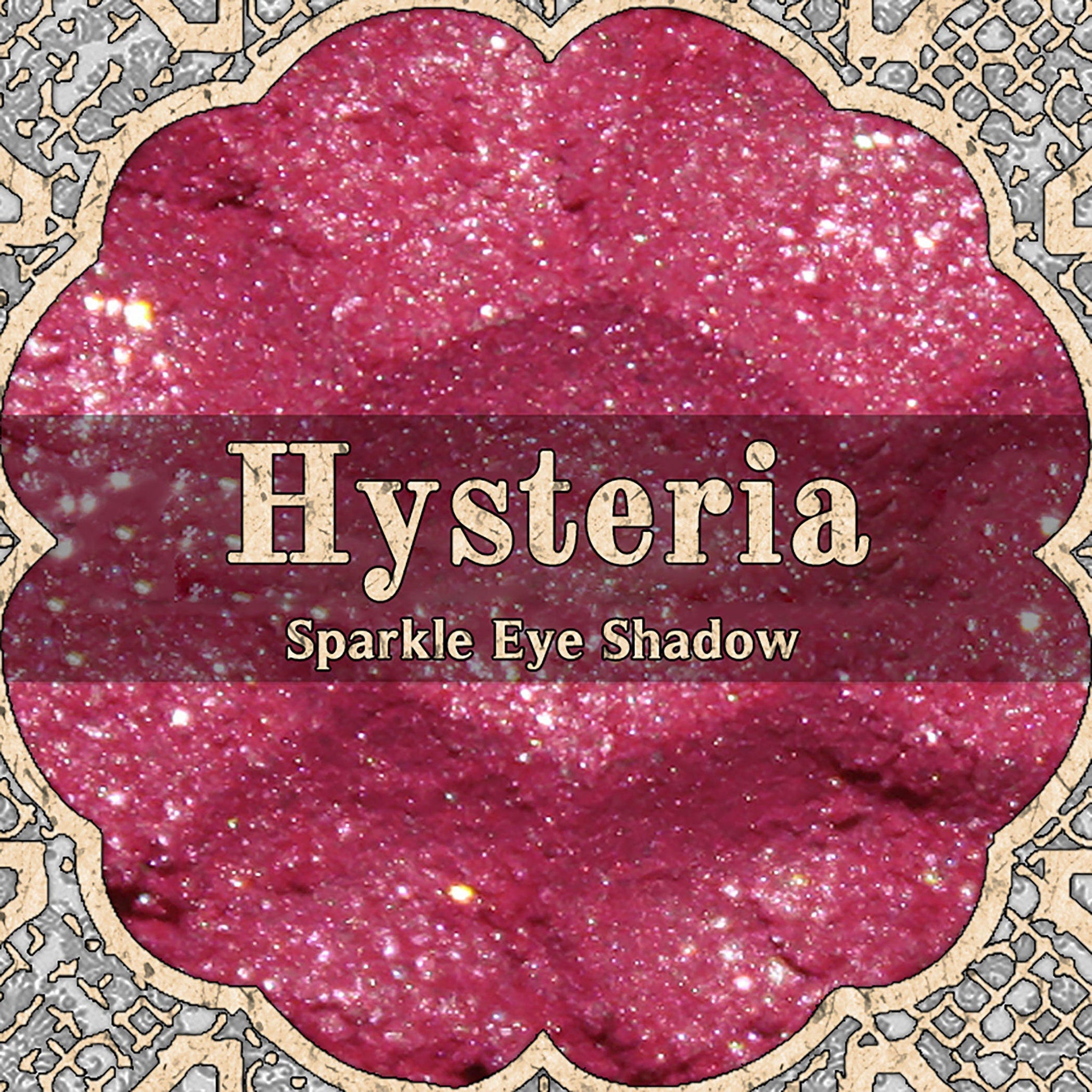 Vibrant hot pink loose powder eye shadow with sparkling shimmer in a small round jar