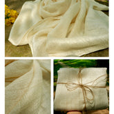 Bath towel, off-white silk, textured weave, tied with twine