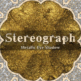 Eye shadow, metallic gold, glittery texture, Stereograph brand name visible