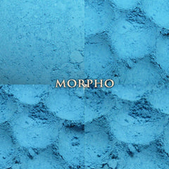 Blue powder with visible texture and "MORPHO" text in the center