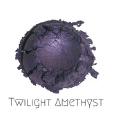 Twilight Amethyst vegan mineral eyeshadow pot with deep purple shimmer and eco-friendly packaging