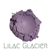 Lilac Glacier mineral eyeshadow pot with shimmering purple powder and eco-friendly vegan label.