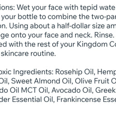 Skincare instructions in black text on white background, detailing facial application steps
