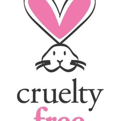 Cruelty-free logo with pink heart and bunny head, black outline, and text below