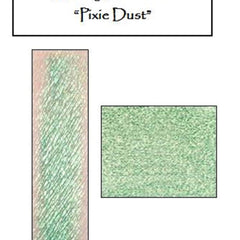 Green and silver shimmer swatch with textured finish, "Pixie Dust" text above