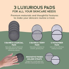 Greenzla Reusable Makeup Remover Pads - 12 Pack Charcoal Bamboo Microfiber for All Skin Types with Storage