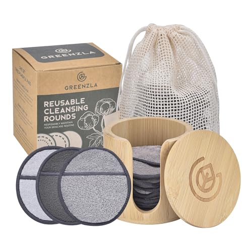 Charcoal bamboo microfiber makeup remover pads in reusable storage bag for all skin types
