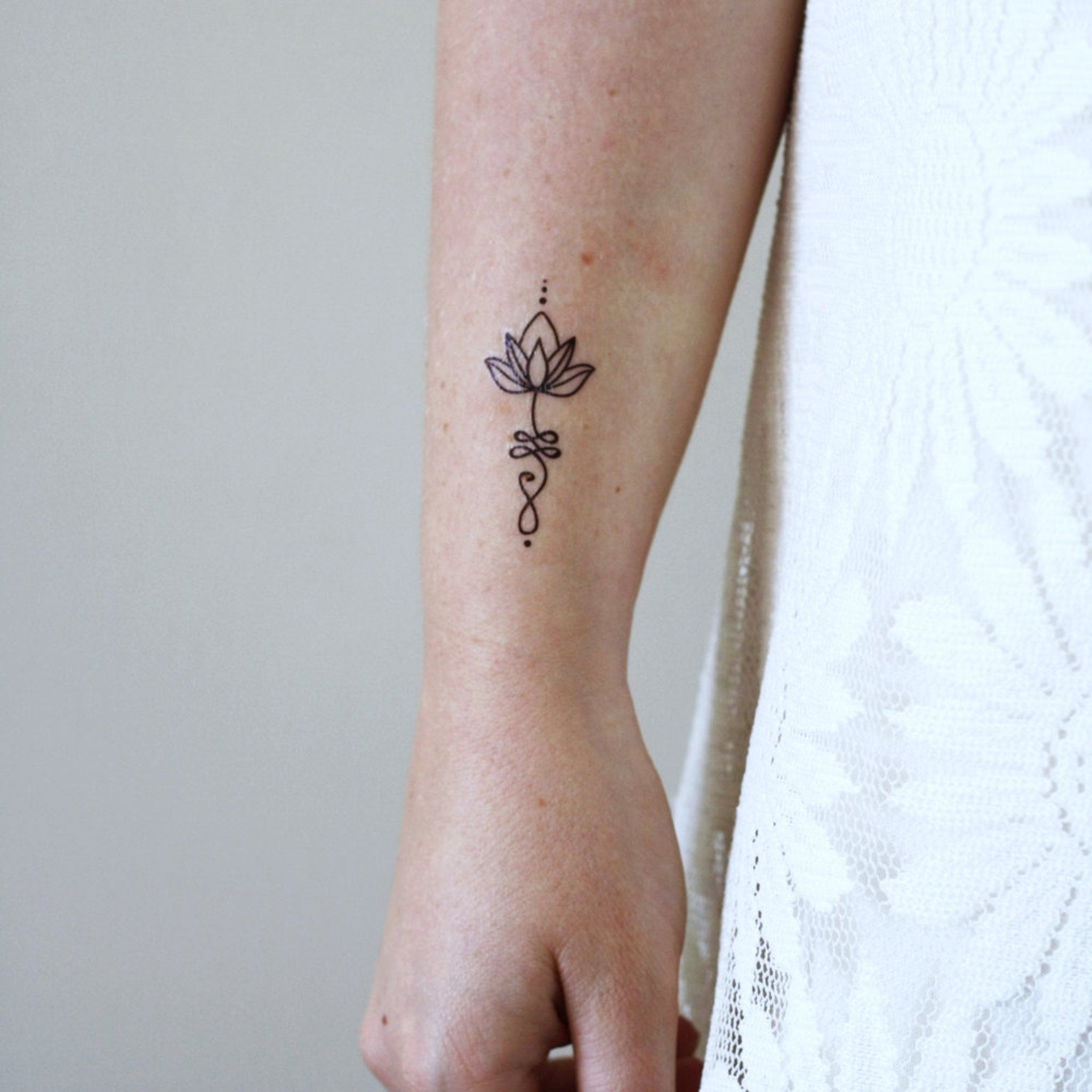 Usage example of Lotus  Unalome Temporary Tattoo Set  Boho Skin-Safe Designs