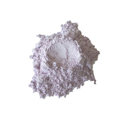 Side view of matte purple eye shadow trio in lilac, pale mauve, and lavender shades with vegan mineral makeup label.