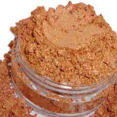 Metallic gold and copper eye shadow in a sifter jar with shimmer finish, vegan organic highlighter