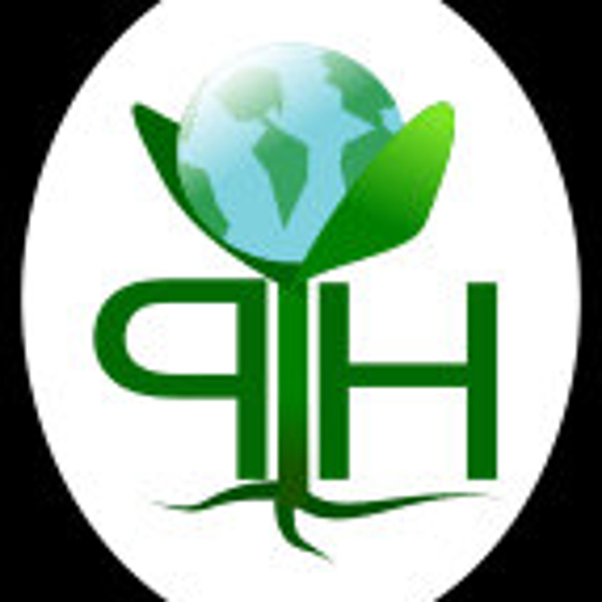 Logo with green and blue globe, white background, and green "PH" text design