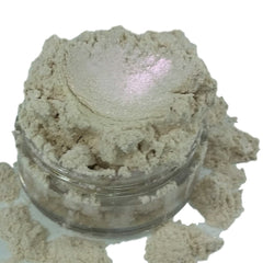 Eyeshadow powder, light beige color with pink shift, in clear jar