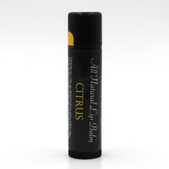 Lip balm in black tube with yellow accent and "CITRUS" text, for lip care