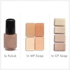 Close-up of luxurious beige mica eyeshadow powder with ivory lace shimmer in a cosmetic jar