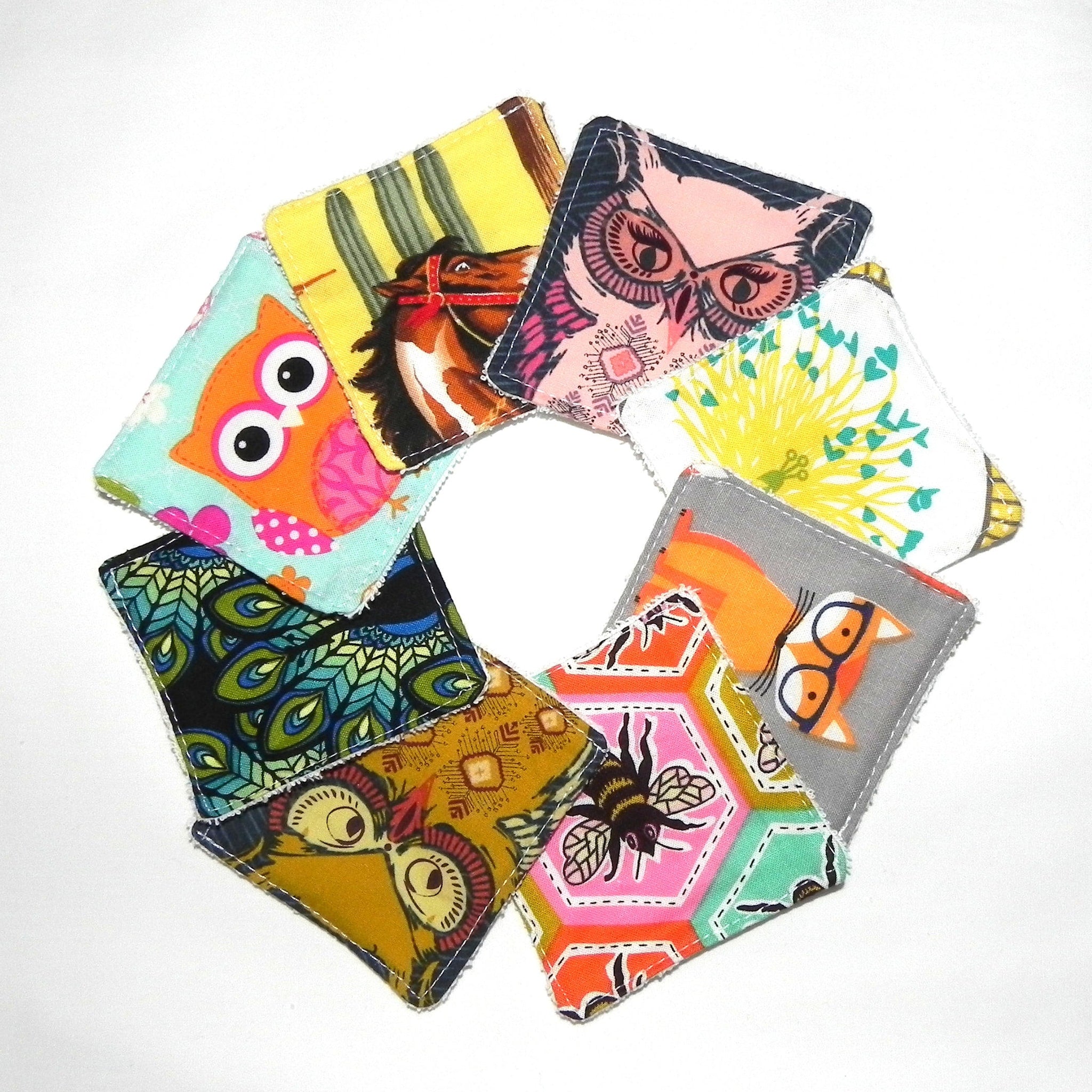 Reusable makeup remover pads, assorted animal print fabric, square shape, for face cleaning